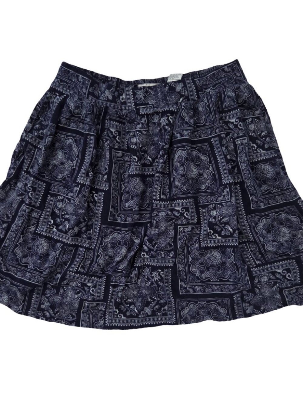 Sag Harbor Women Skirt M Navy Paisley Patchwork Rayon Boho Cottagecore Vintage